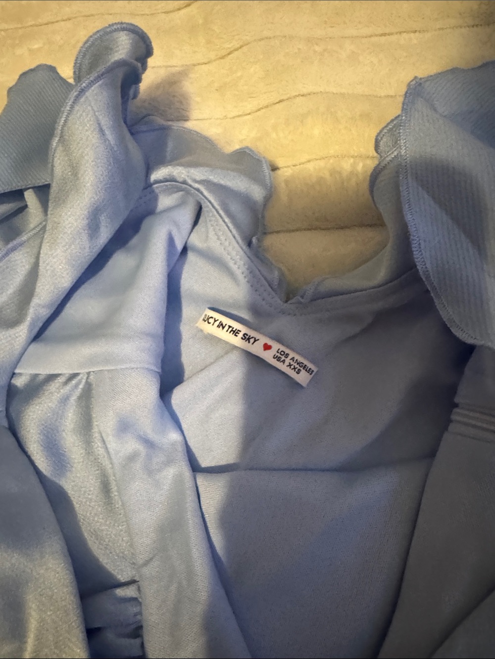 Satin Ruffle Open Maxi Dress in Light Blue size XXS - Picture 7 of 7